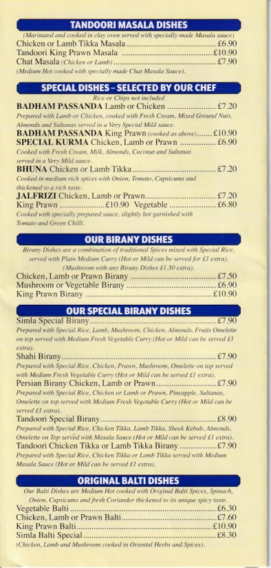 Menu of Simla Balti Indian Takeaway in Nelson