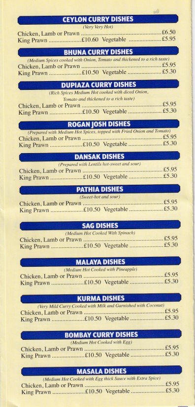 Menu of Simla Balti Indian Takeaway in Nelson