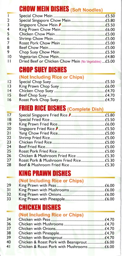 Menu of Tien Tien Chinese Takeaway in Treharris