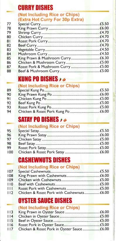 Menu of Tien Tien Chinese Takeaway in Treharris