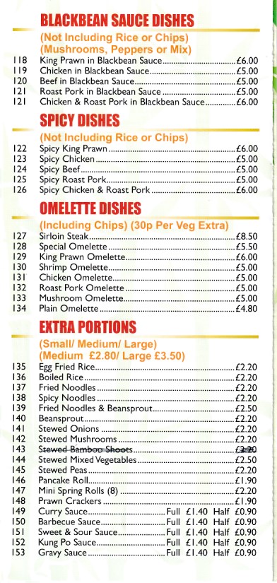 Menu of Tien Tien Chinese Takeaway in Treharris