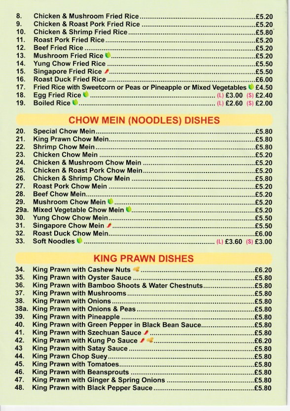 Menu of Ho Wah Chinese Takeaway in Merthyr Tydfil