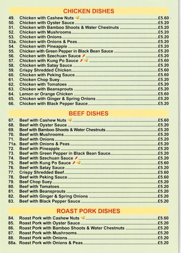 Menu of Ho Wah Chinese Takeaway in Merthyr Tydfil