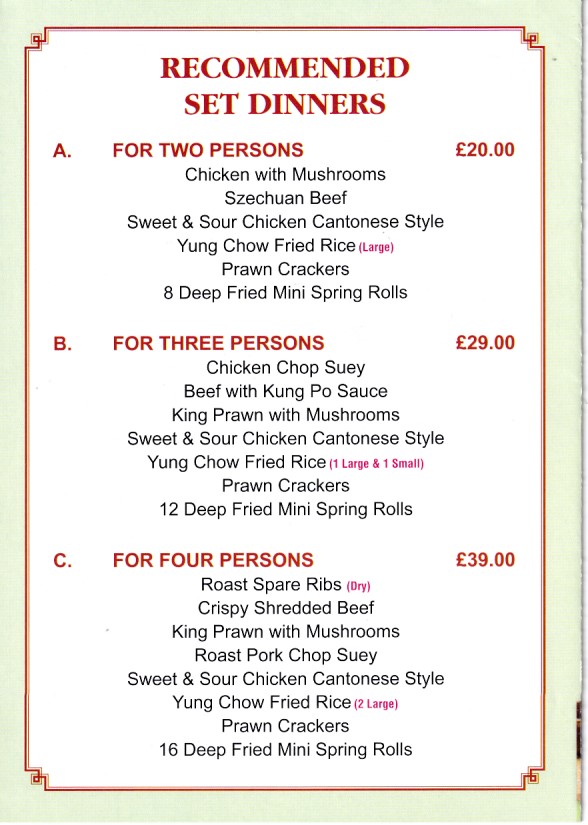 Menu of Ho Wah Chinese Takeaway in Merthyr Tydfil