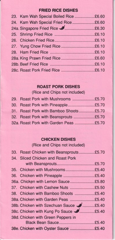 Menu of Kam Wah Chinese Takeaway in Pant, Merthyr Tydfil