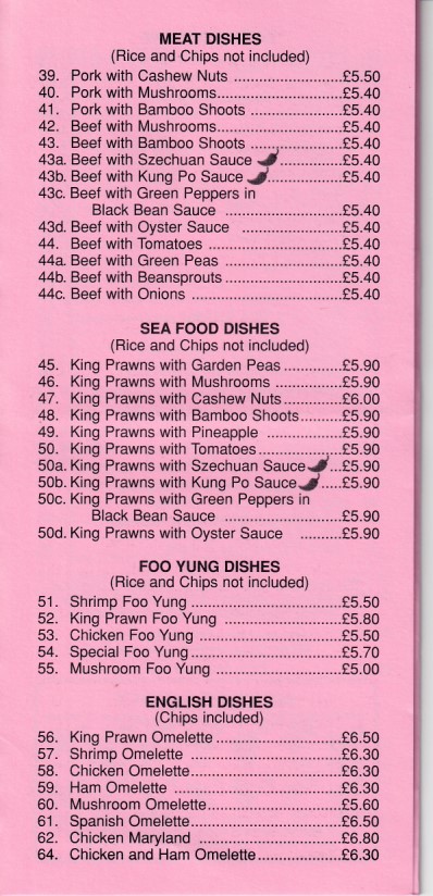 Menu of Kam Wah Chinese Takeaway in Pant, Merthyr Tydfil