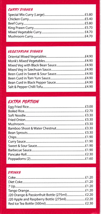 Menu of New Oriental Garden Chinese takeaway in Merthyr Tydfil